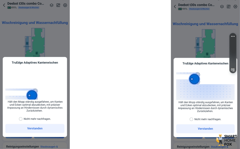 Die TrueEdge Einstellungen in der DEEBOT T30S App sind zu sehen